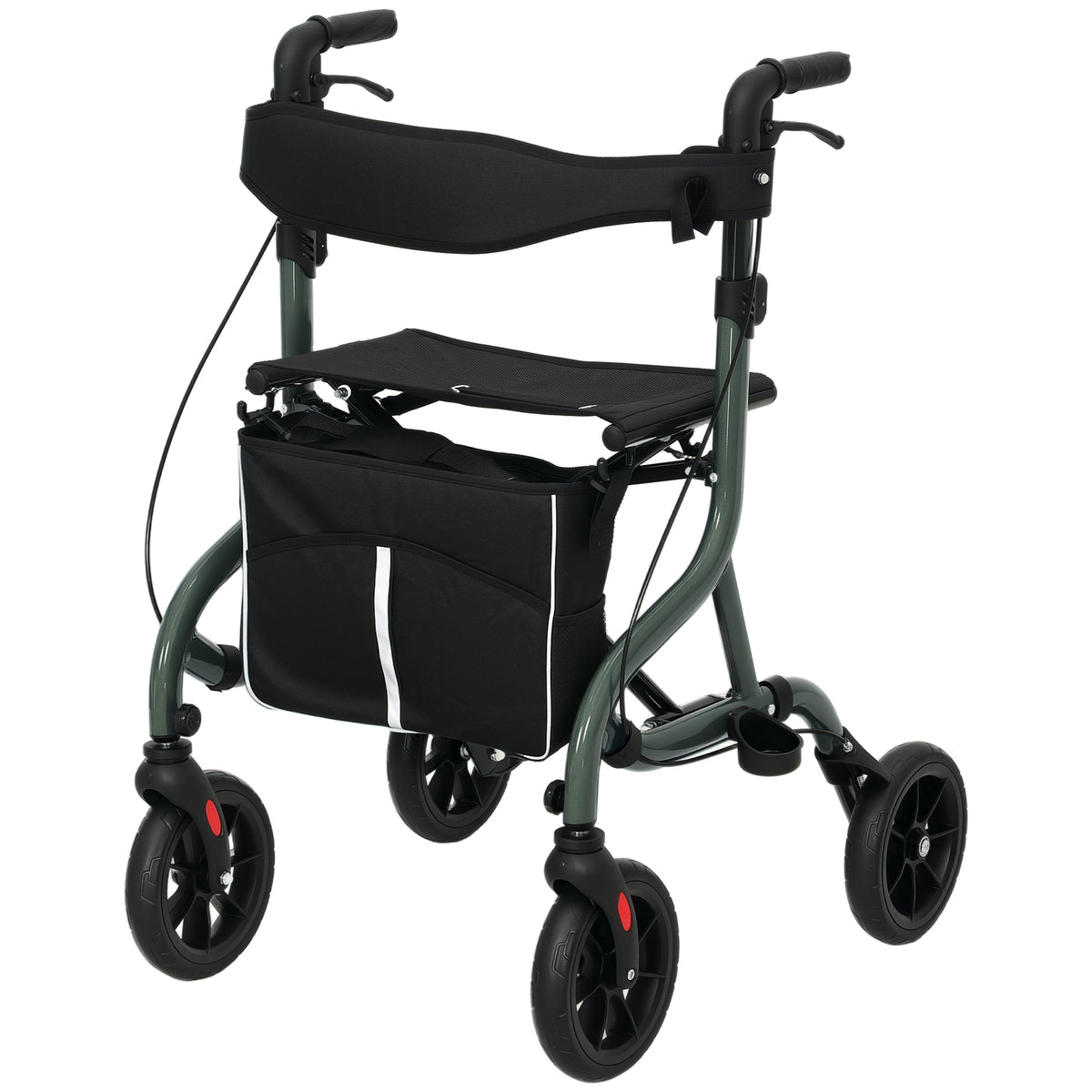 Foldable Rollator Walker with Seat for Seniors, Lightweight Rolling Walker with Adjustable Handles - Green