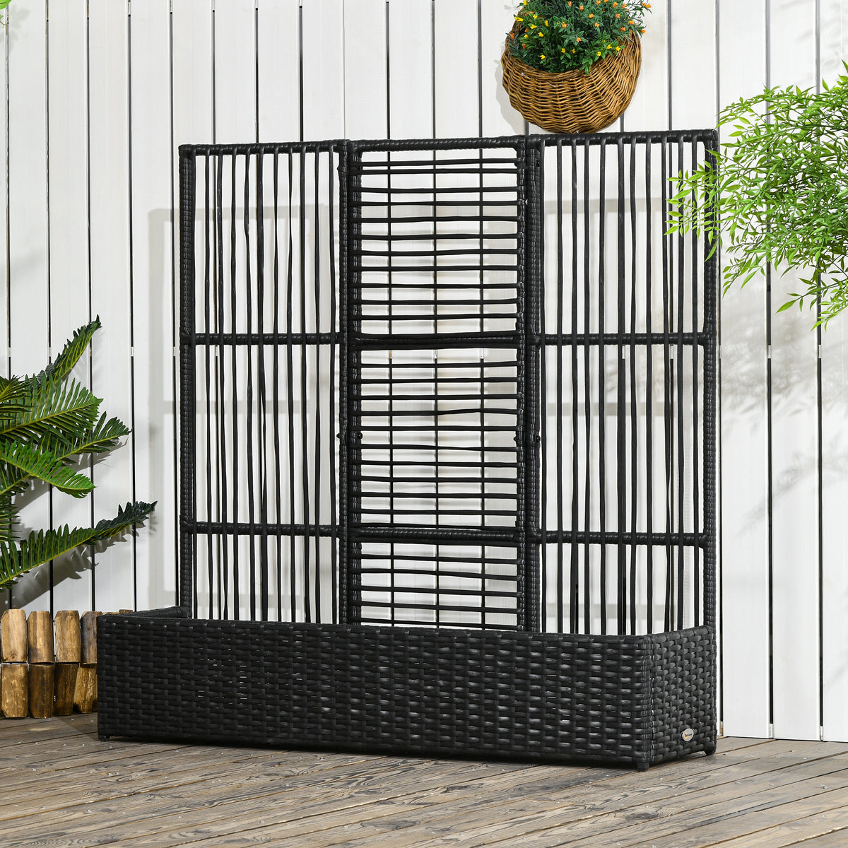 Raised Garden Bed with Lattice Trellis, Rattan Outdoor Planter with Storage for Garden, Patio, Balcony – view 7