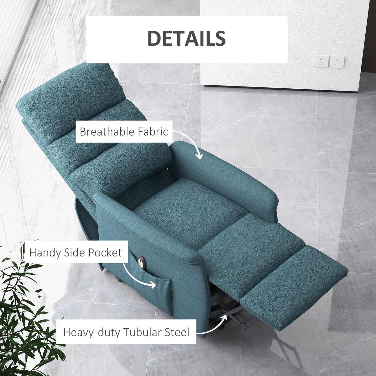 Lift Chair for Elderly, Power Chair Recliner with Remote Control, Side Pockets for Living Room, Blue – view 5