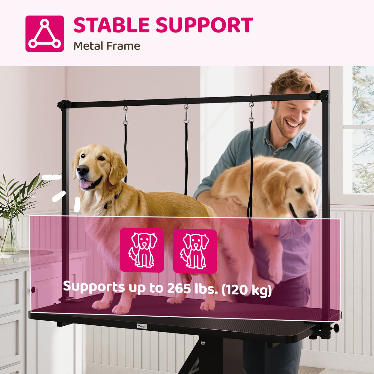 43" L Hydraulic Dog Grooming Table, Z-Lift Height Adjustable Pet Grooming Table with Noose and Non-Slip Tabletop