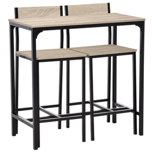Industrial Bar Table Set Counter Height 3 Piece and 2 High Back Stools Set Dining Table Set Natural Wood