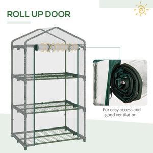 3 Tier Mini Greenhouse, Portable Outdoor Flower Stand with Shelf Clips, Indoor Greenhouse with Plastic Cover and Steel Frame, Transparent, 27" x 19" x 49"