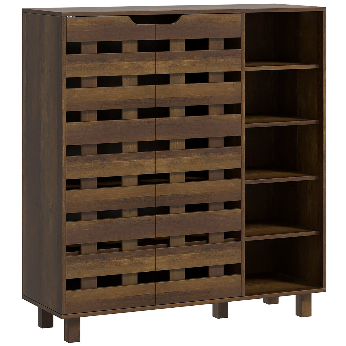 Shoe Cabinet, 21 Pair Shoe Storage Cabinet Organizer with 5-tier Double Door Cupboard and 5-tier Open – view 3