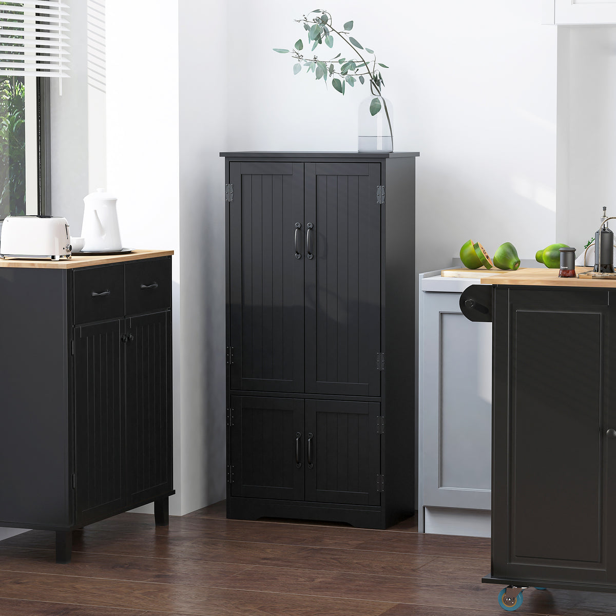 48" 4-Door Storage Cabinet Multi-Storey Large Space Pantry with Adjustable Shelves Black – view 7