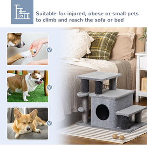 Cat Stairs Pet Steps for Couch Bed with Scratching Posts Condo Ball Toy, 23.6" x 15.7" x 26", Grey – view 6