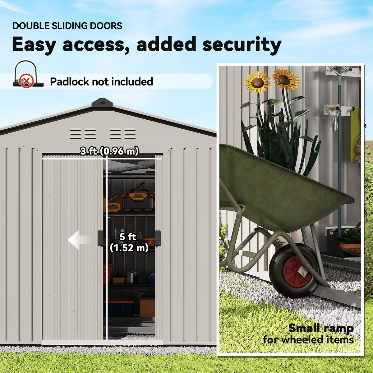 9.1' x 6.4' x 6.3' Garden Storage Shed w/ Foundation Kit Metal Tool Storage House w/ Double Doors Grey