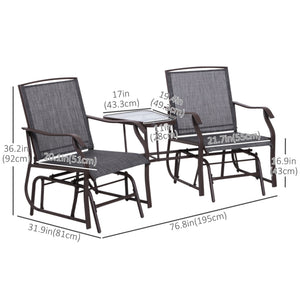 Double Patio Glider Chair with Glass Top Center Table, Outdoor Glider Loveseat with High Back – view 5