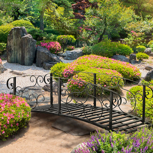 6FT Steel Garden Bridge with Safety Siderails, Decorative Arc Landscaping Bridge for Backyard Creek Stream – view 6