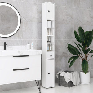 71" Tall Bathroom Cabinet, Narrow Toilet Paper Cabinet with Open Shelves, 2 Door Cabinets, Adjustable Shelves, Black