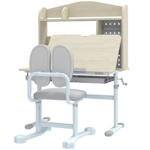 Qaba Kids Desk and Chair Set with Tilting Desktop, Adjustable Height, Drawer and Shelves for Boys Girls Ages 3-12