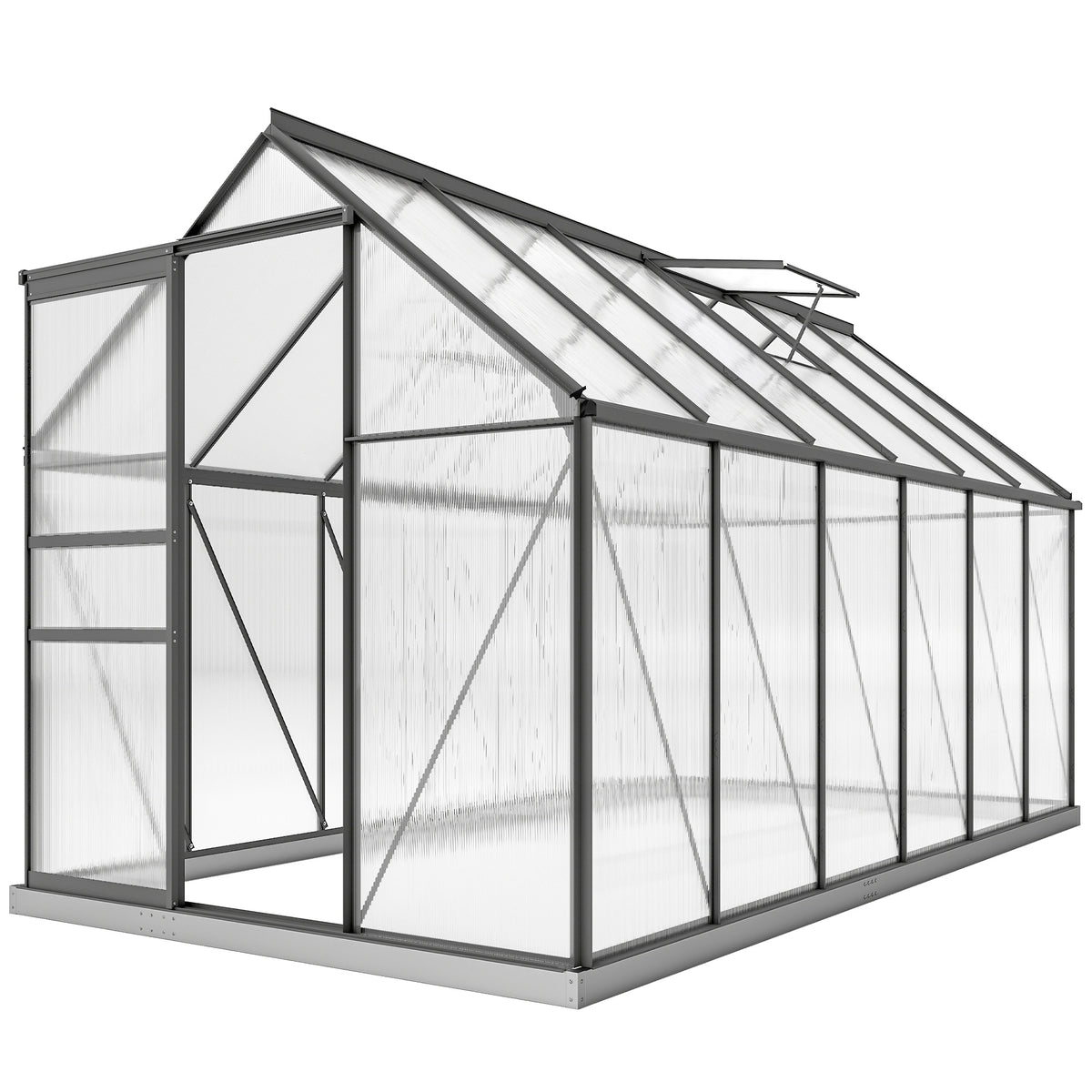 6' x 8' x 6.5' Walk-in Greenhouse, Polycarbonate Greenhouse with Adjustable Roof Vent, Base, Sliding Door – view 5