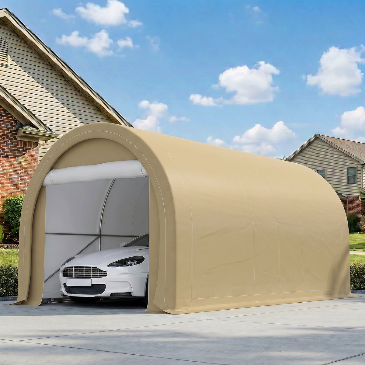 10' x 16' Heavy Duty Portable Carport Tent with Zippered Door, PE Cover for Car, Boat, Motorcycle, Bike – view 7