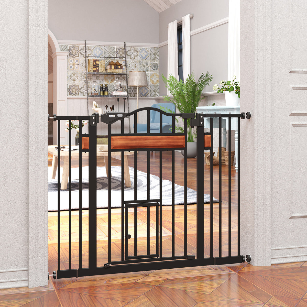 29.1''-31.5'' Extra Wide Dog Gate with Cat Door, 30"H Stair Gate with Extension, Wall Cups, Pressure Fit – view 14