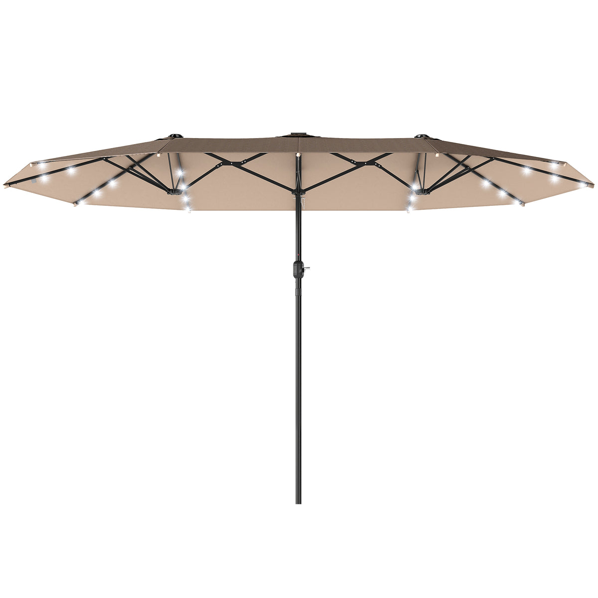 174" Double-Sided Sun Umbrella Garden Parasol Patio Sun Shade Outdoor with LED Solar Light, Khaki