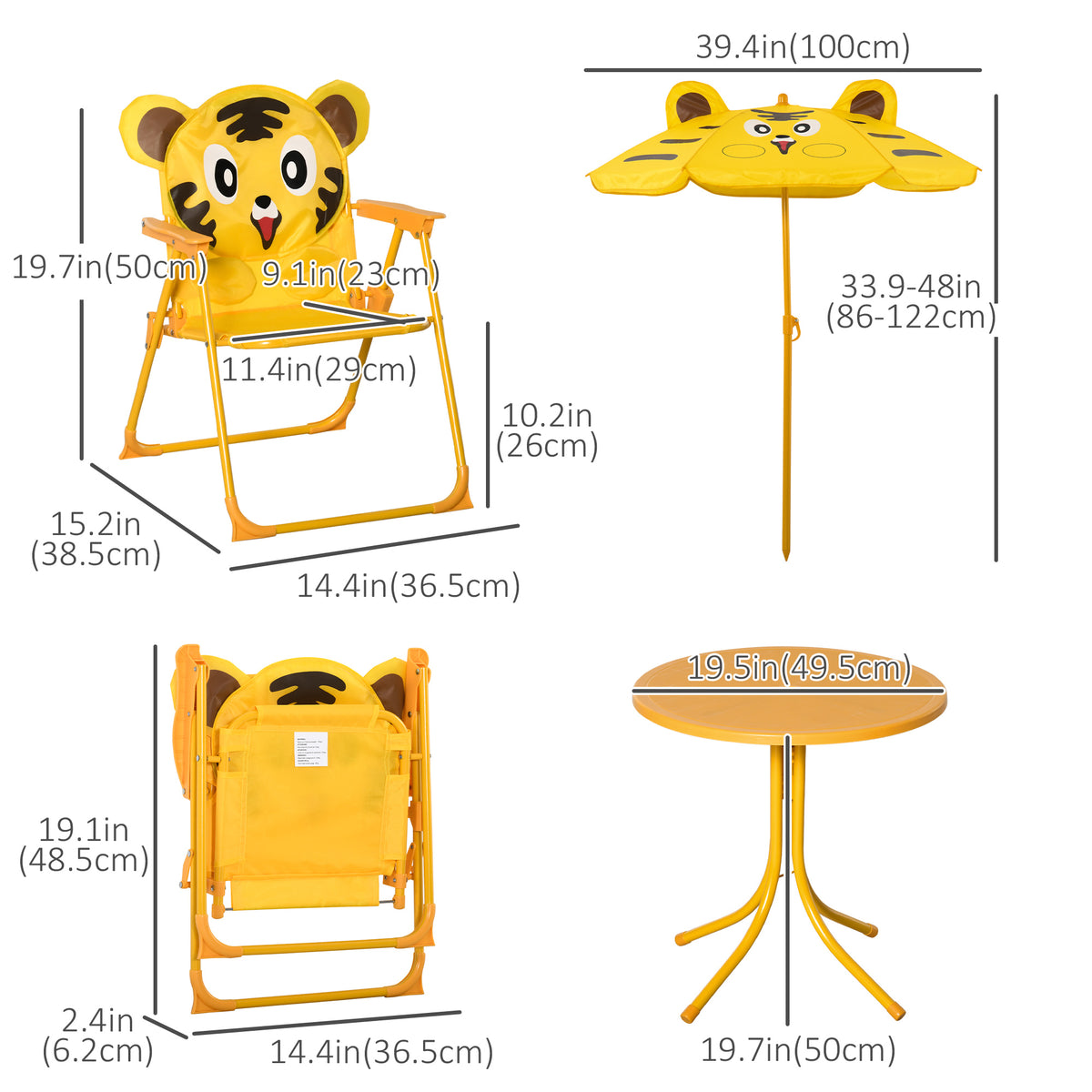 Kids Folding Picnic Table and Chair Set Pattern Outdoor Garden Patio Backyard with Removable & Height – view 9