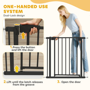 Baby Gate, Pet Safety Gate Pressure Fit, 30"-32" Wide with Two-Way Open, Auto-Close for Stair, Doorways, Hallways, Black