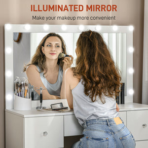 Makeup Vanity Table, Dressing Table with Mirror and Lights, Modern Makeup Table with 7 Drawers and 10 LED Lights, White