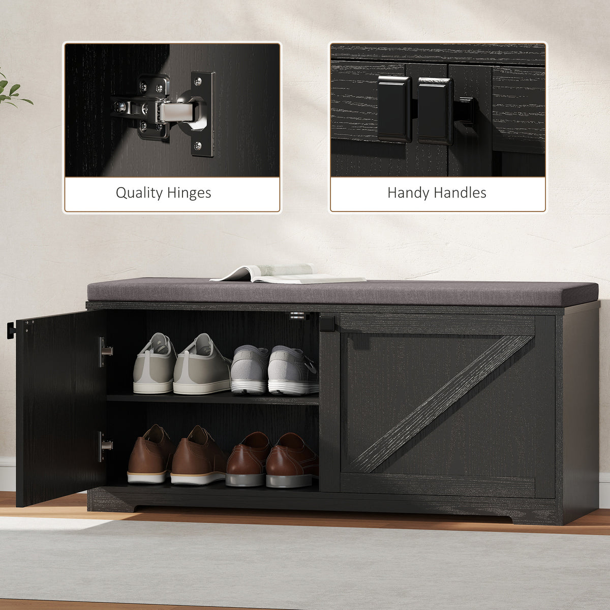 Shoe Storage Bench with Padded Seat, Entryway Bench Holds up to 352 lb, Shoe Organizer, 8 Pairs, Light Grey – view 13