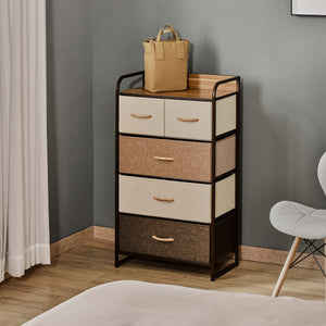 Dresser with 5 Drawers, Chest of Drawers with Metal Frame, Fabric Dresser for Living Room, Multi-Coloured