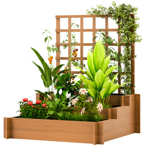 Wooden Elevated Planter Box with Trellis for Climbing Plants, 3 Tier Raised Garden Bed for Garden, Outdoor