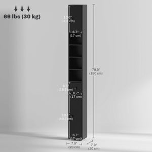 71" Tall Bathroom Cabinet, Narrow Toilet Paper Cabinet with Open Shelves, 2 Door Cabinets, Adjustable Shelves, Black