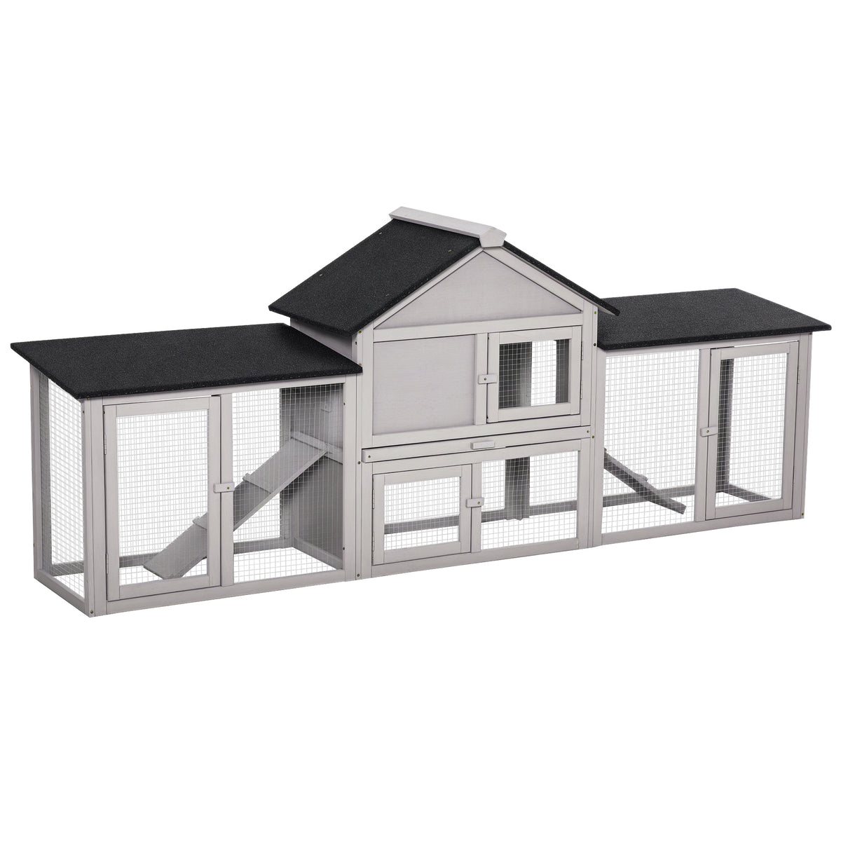 Large Rabbit Hutch Wood Bunny Cage Outdoor Guinea Pig House with Double Runs Slide Out Tray Ramps – view 8