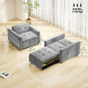 Convertible Chair Bed, Pull Out Sleeper Chair with USB, Adjustable Backrest, Small Velvet Futon Sofa Bed – view 9