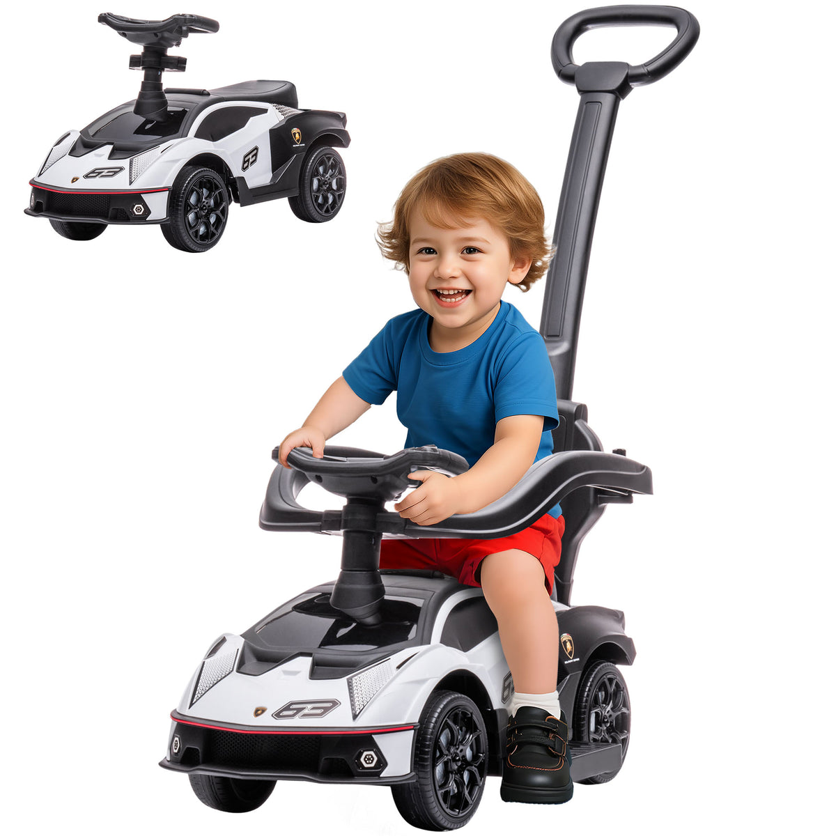 Aosom 3 in 1 Ride on Push Car for Toddlers, Licensed Kids Sliding Car with Safety Protection Footrest Horn