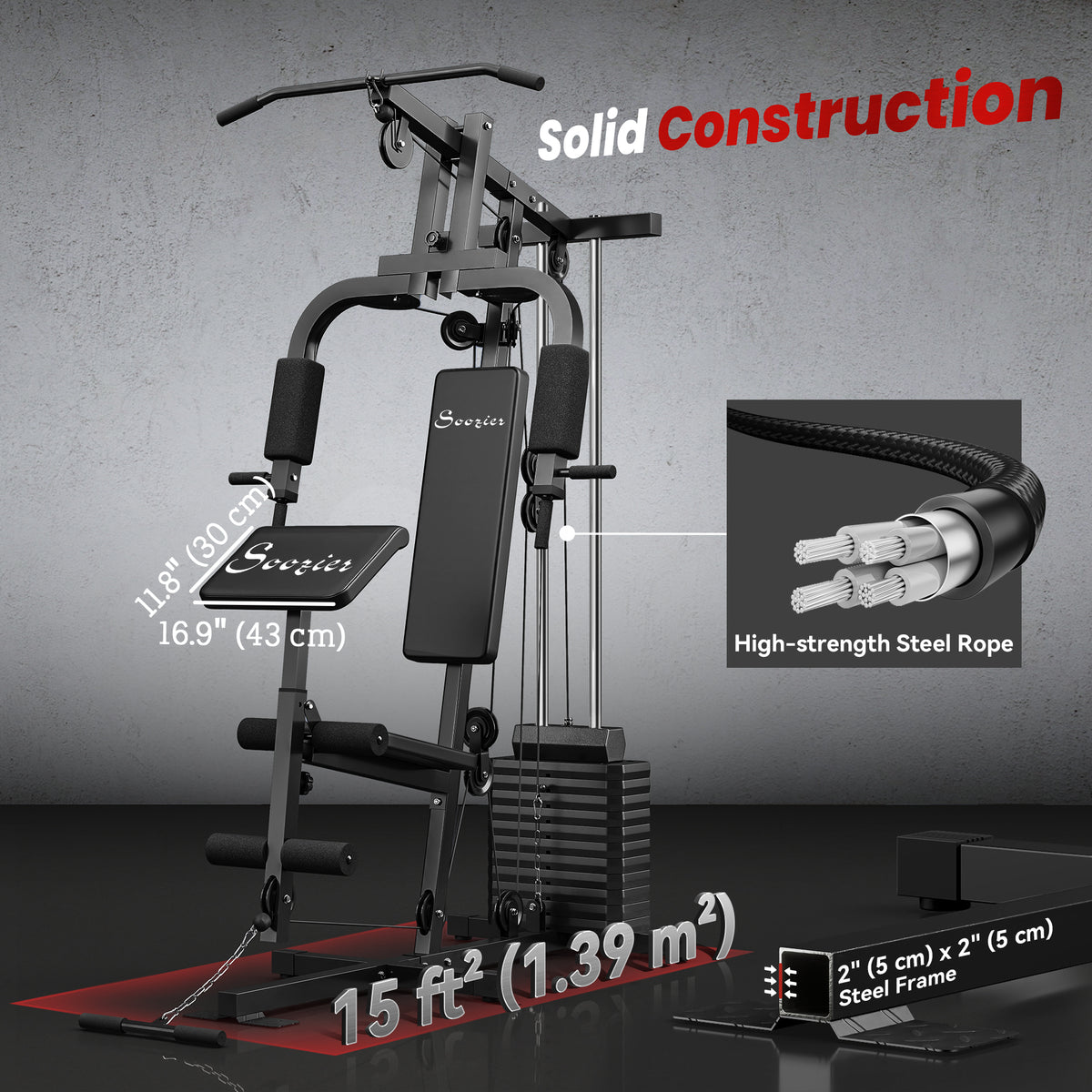 Soozier Home Gym Equipment Weight Training Machine, Multifunction Workout Machine with 143lbs Weight Stack for Full Body Workout and Strength Training