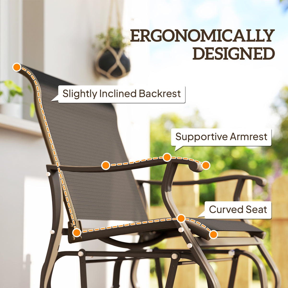 Outdoor Glider Chair, Patio Glider with Steel Frame and Mesh Fabric, Outdoor Chair for Backyard, Garden – view 20