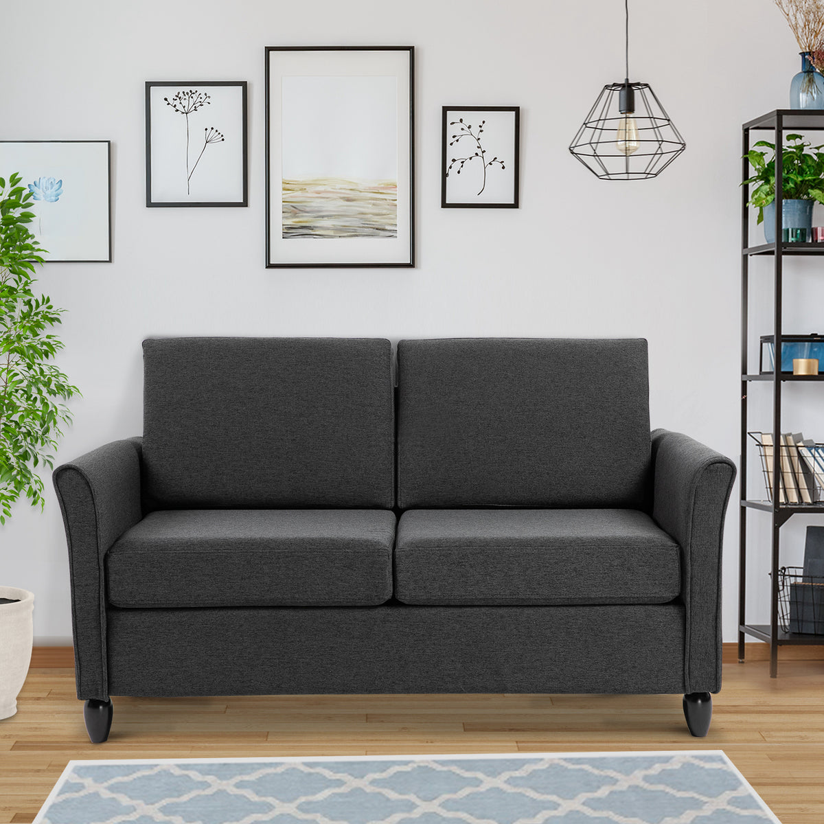 2-Seat Sofa Two-Seater Couch with Armrests and Wood Legs for Living Room, Bedroom, Dark Grey – view 6