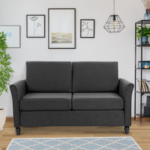 2-Seat Sofa Two-Seater Couch with Armrests and Wood Legs for Living Room, Bedroom, Dark Grey – view 6