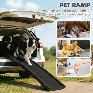 61 Inches Folding Pet Ramp with Frosted Surface, Raised Side Rails, for Cars, SUVs