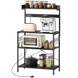 Kitchen Baker's Rack with Power Outlet, Coffee Bar Station with Adjustable Shelves and Hooks – view 8