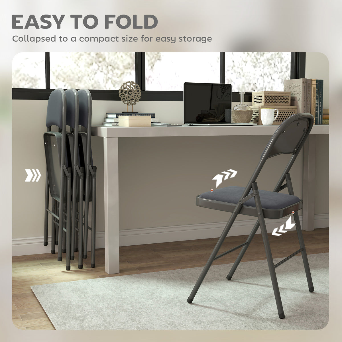 4 Pack Folding Chairs with Padded Seats, Velvet Portable Party Chairs with Steel Frame, Beige – view 12