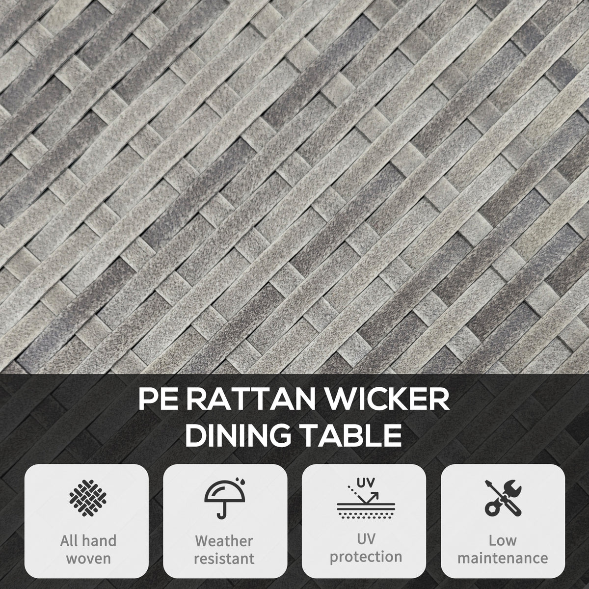 27.5" Outdoor Wicker Dining Table, PE Rattan Patio Furniture with Wood-plastic Composite Top, Grey – view 3