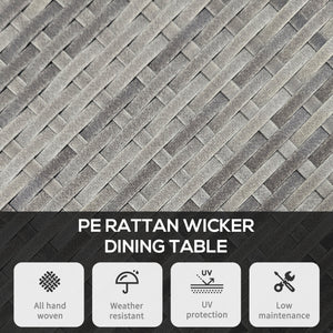 27.5" Outdoor Wicker Dining Table, PE Rattan Patio Furniture with Wood-plastic Composite Top, Grey – view 3