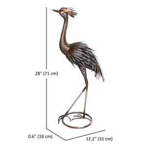 Garden Statue Heron Standing Lawn Sculpture Statue Ornament with Stakes for Lawn 12.2"W x 7.1"D x 28"H Silver Tone