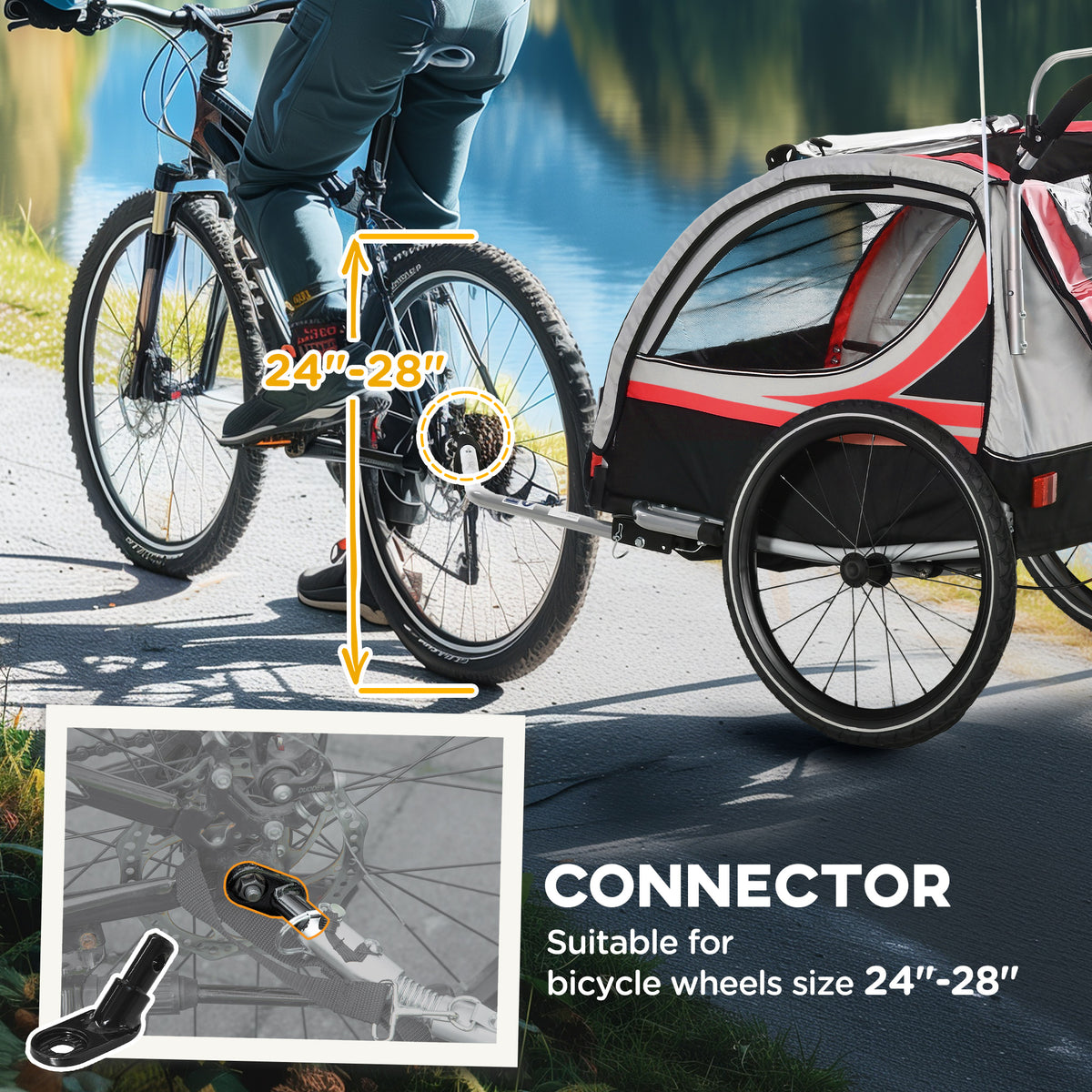 Aosom 3-in-1 Bike Trailer for Kids, Running Stroller with 2 Seats, Jogging Cart with 5-Point Harness, Storage Units
