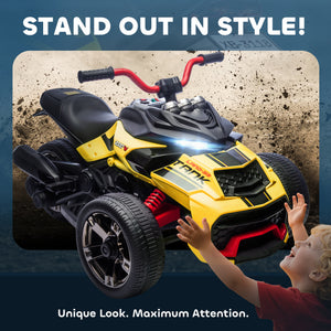 Qaba 12V Kids Ride On ATV with MP3 Player, Music, Horn, 2 Speeds, LED Lights, Gift for Boys & Girls, Yellow