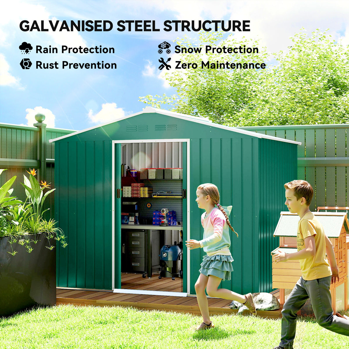 8' x 6' Outdoor Storage Shed, Metal Garden Tool Storage House with Lockable Sliding Doors and Vents for – view 17