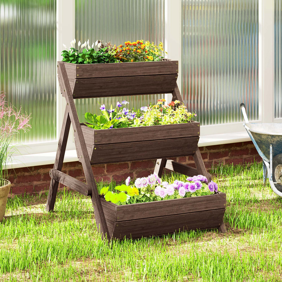 3 Tier Elevated Planter Box, Vertical Wooden Raised Garden Bed for Flowers, Vegetables, 26" x 30" x 30" – view 13