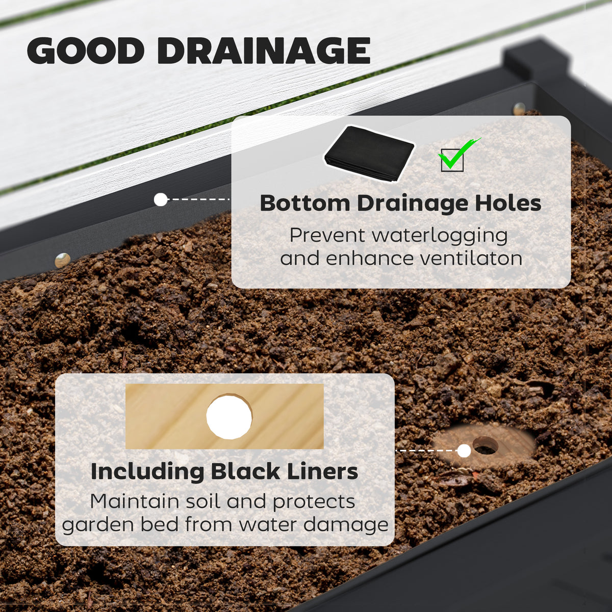 Wooden Raised Garden Bed, Elevated Planter Box with Storage Shelf, Drainage Holes and Liner – view 4