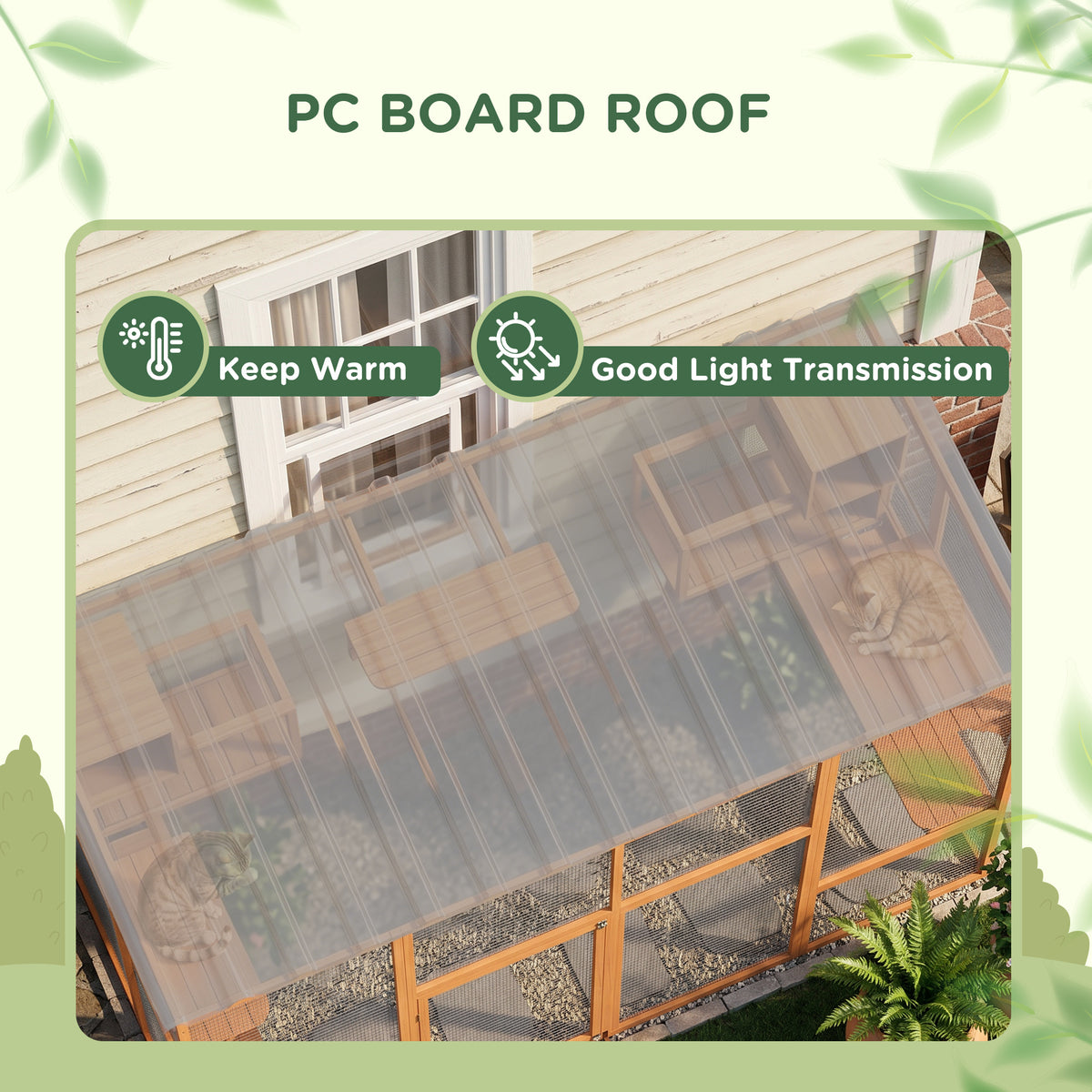 Large Outdoor Catio with 2 Condos, Jumping Platforms, Waterproof Roof, Orange