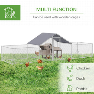 Chicken Run, 23' x 6.6' Metal Chicken Coop with Waterproof and Anti-UV Cover, Spire Roof, Door, for 12-14 Chickens, Ducks, Rabbits, Sliver
