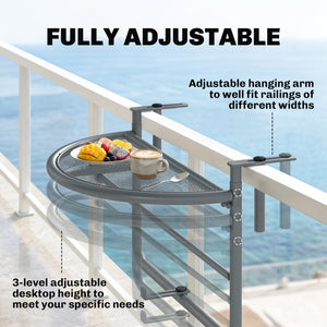 Adjustable Balcony Hanging Railing Table, Metal Mounting Mini Wall Desk Storage Rack – view 3