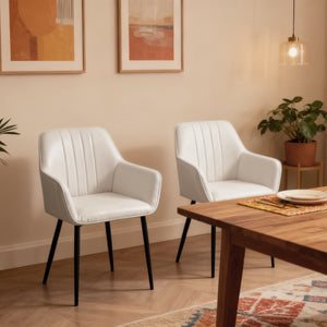 Dining Chairs Set of 2, Linen Upholstery Accent Chair with Back, Armrest, Metal Legs, Dark Grey – view 21