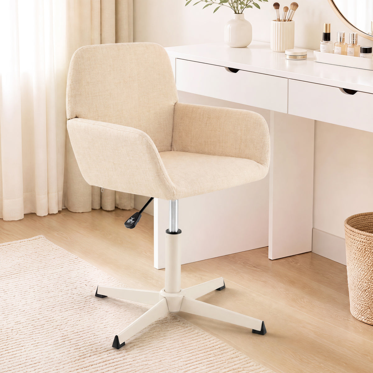 Vanity Chair with Back 360° Swivel Armchair w/ Adjustable Height for Home Office-Beige view 2