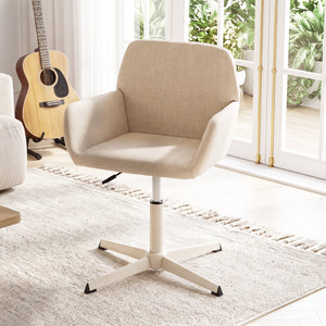 Vanity Chair with Back 360° Swivel Armchair w/ Adjustable Height for Home Office-Beige view 3