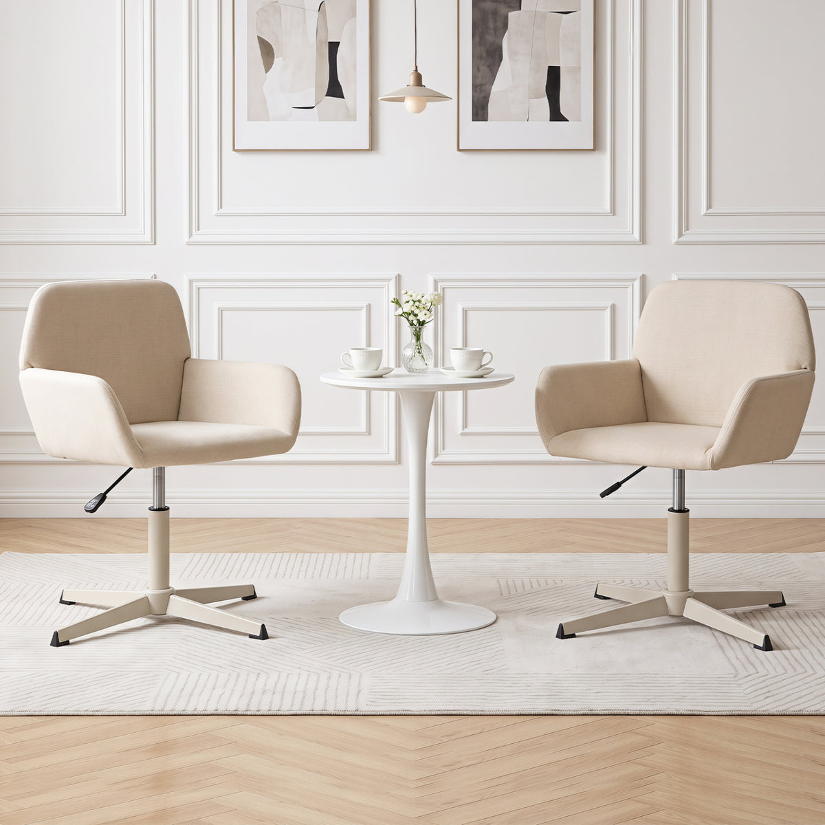 Vanity Chair with Back 360° Swivel Armchair w/ Adjustable Height for Home Office-Beige view 5